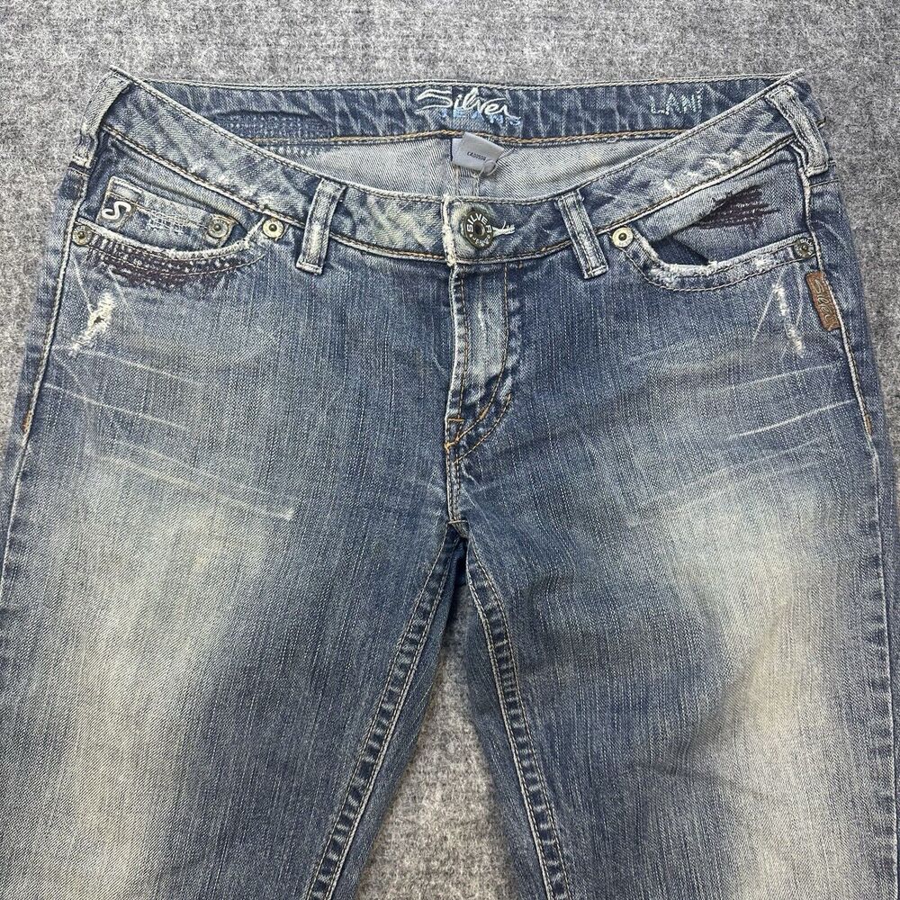 Silver Low Rise Jeans Women 29 Flare Low Rise Distressed Nice Fading 32x30 - Picture 2 of 16